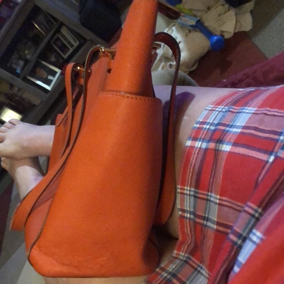 Michael Kors Tangerine Orange Structured Tote 15”x10”x7” - Picture 3 of 10